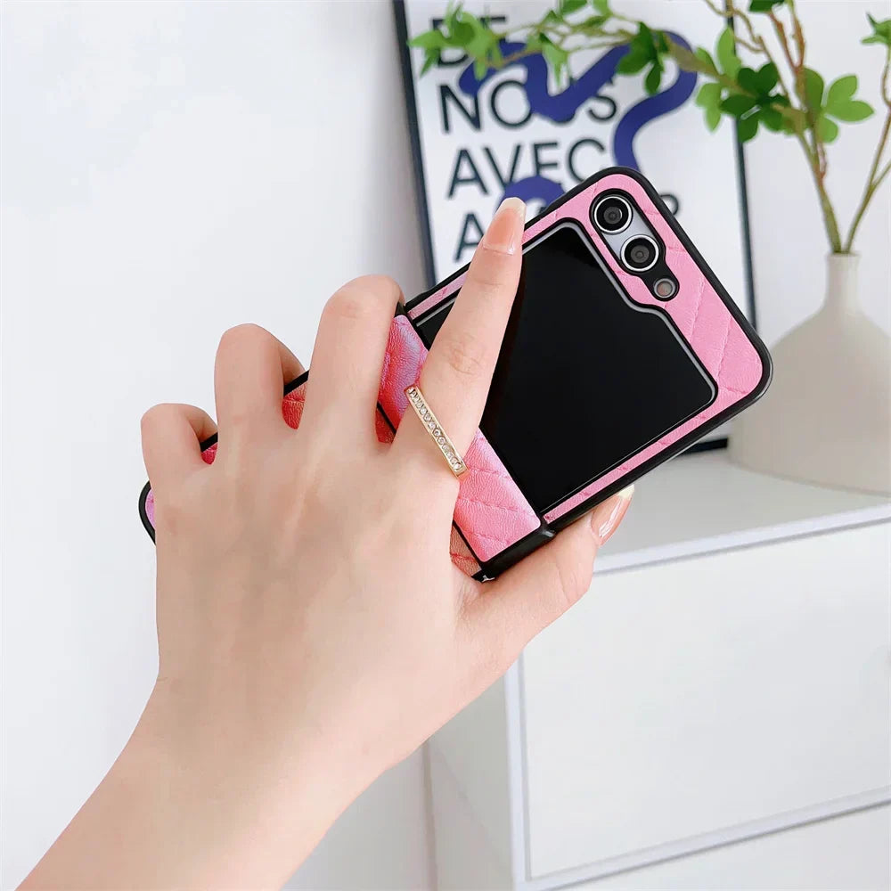 Samsung Z Flip Ring Holder Leather Case