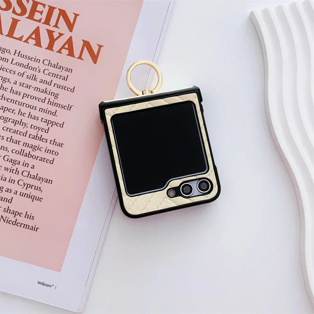 Samsung Z Flip Ring Holder Leather Case